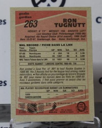RON TUGNUTT # 263 O-PEE CHEE  1989-90 HOCKEY NHL GOALTENDER  QUEBEC NORDIQUES CARD