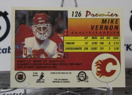 MIKE VERNON # 126 O-PEE CHEE PREMIER 1990-91 HOCKEY NHL GOALTENDER CALGARY FLAMES CARD