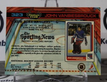 JOHN VANBIESBROUCK # 323 TOPPS STADIUM CLUB 1991-92 HOCKEY NHL GOALTENDER NEW YORK RANGERS CARD