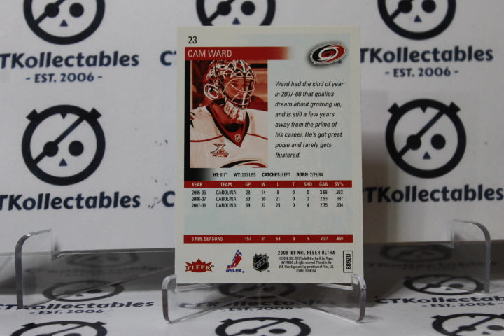 CAM WARD # 23 FLEER ULTRA 2008-09 HOCKEY NHL GOALTENDER CAROLINA HURRICANES CARD