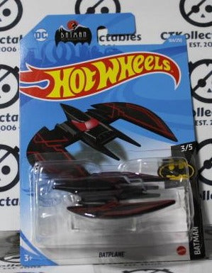 HOT WHEELS MATTEL BATMAN THE ANIMATED SERIES BLACK/RED BATPLANE 3/5 DC 104/250 LONG CARD 2020