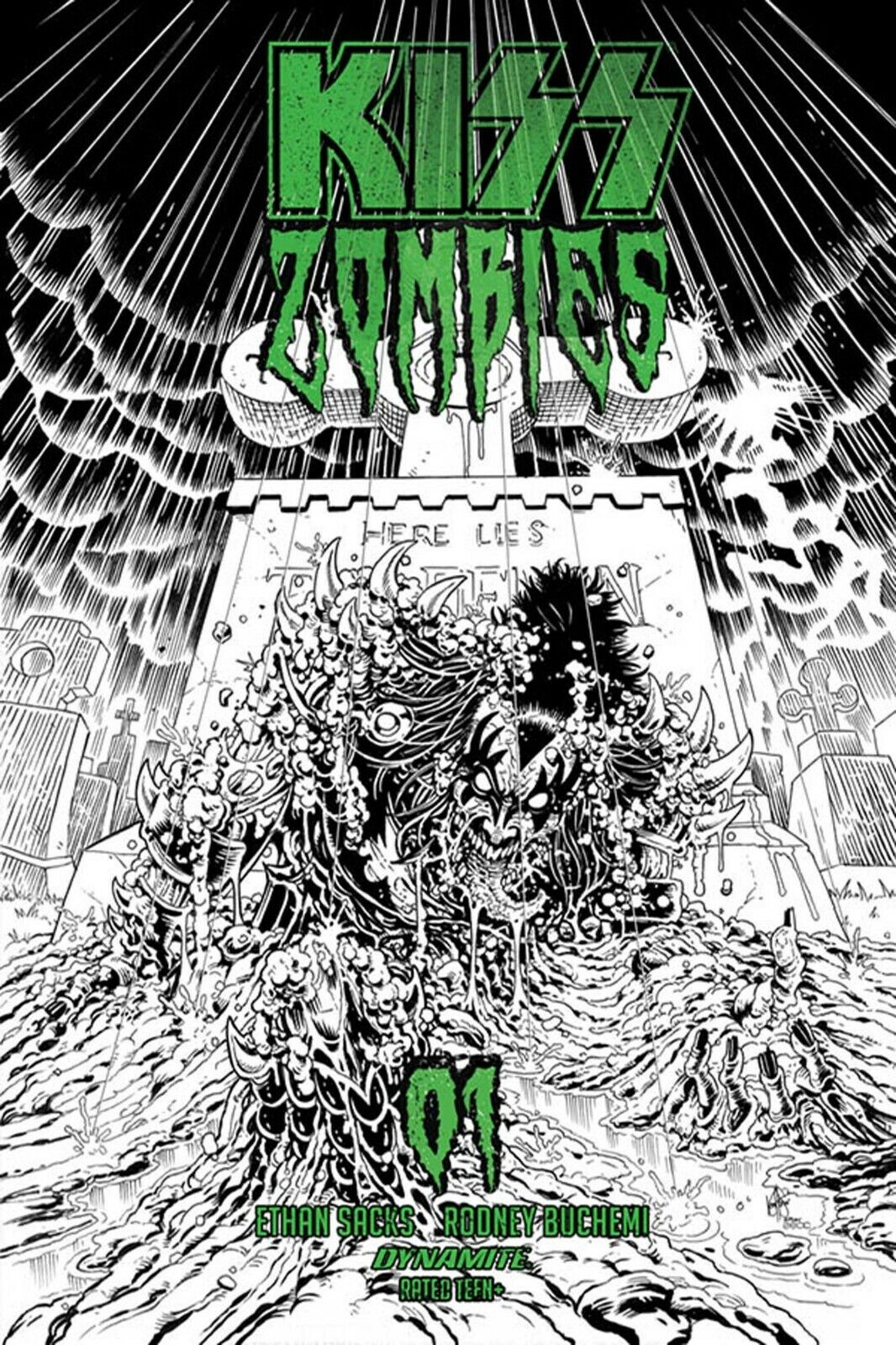 KISS ZOMBIES # 01 VARIANT GENE SIMMONS B&W  COVER NM DYNAMITE COMICS  2019