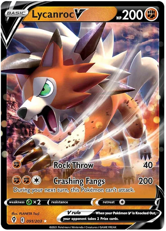 Lycanroc V Ultra Rare #091/203 Pokemon Sword & Shield Evolving Skies