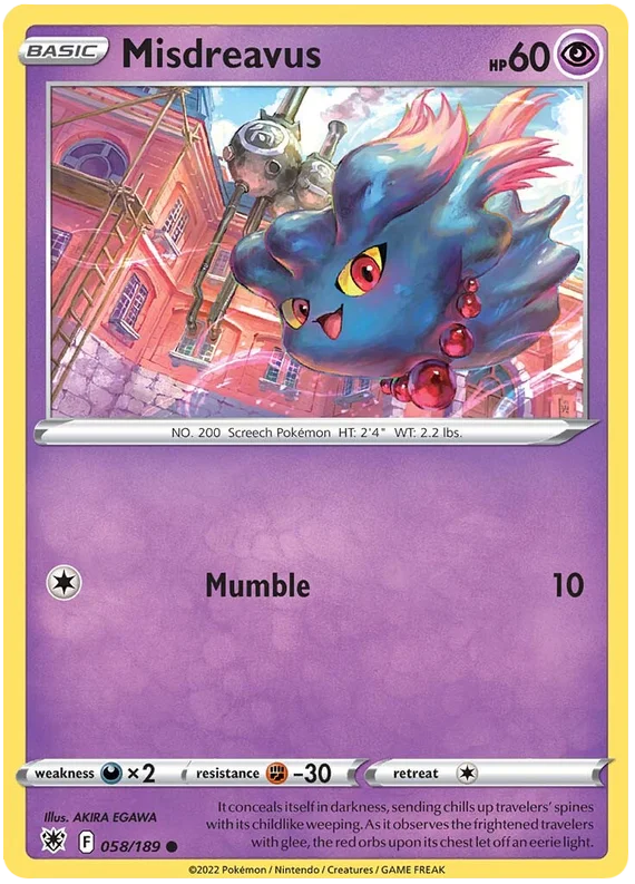 Misdreavus Base Card #058/189 2022 Sword & Shield Astral Radiance Pokemon Card