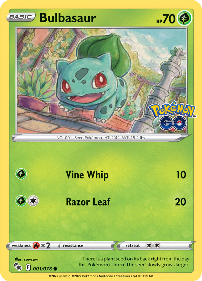 Bulbasaur Base Card #001/078 2022 Sword & Shield Pokemon Go Pokemon Card