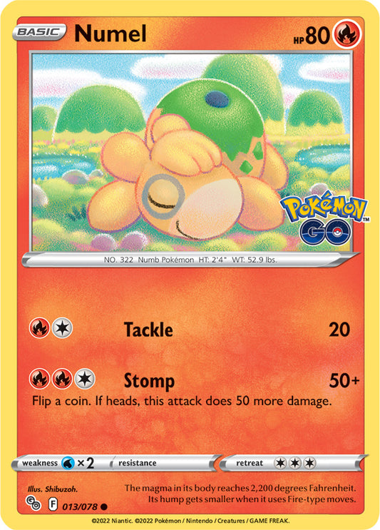 Numel Base Card #013/078 2022 Sword & Shield Pokemon Go Pokemon Card