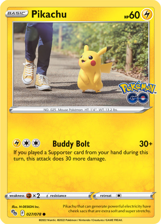 Pikachu Base Card #027/078 2022 Sword & Shield Pokemon Go Pokemon Card