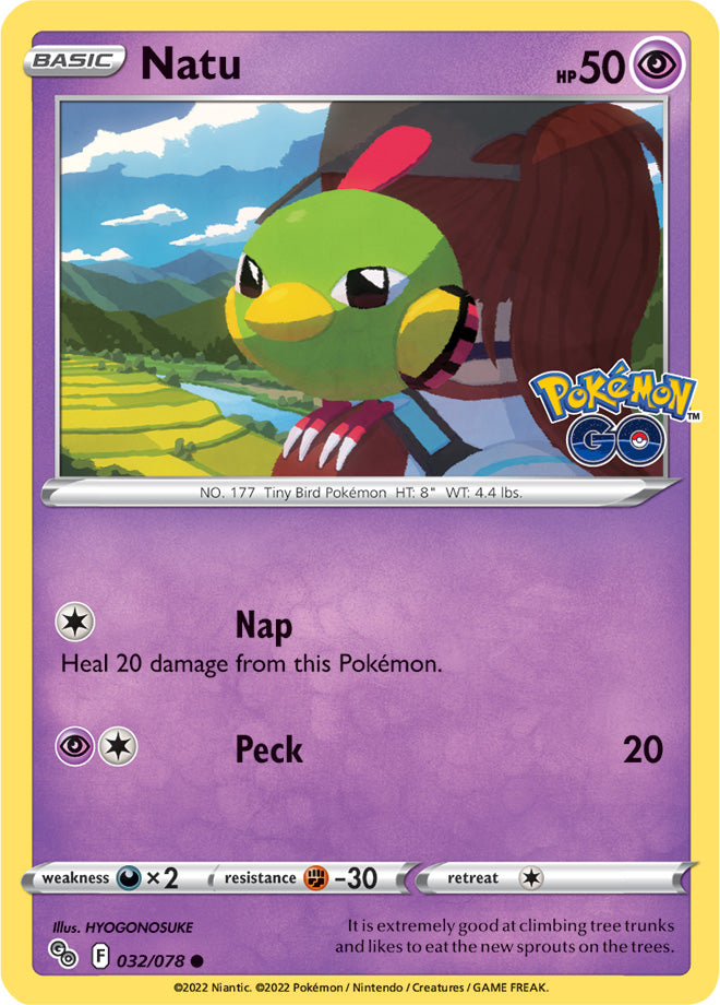 Natu Base Card #032/078 2022 Sword & Shield Pokemon Go Pokemon Card