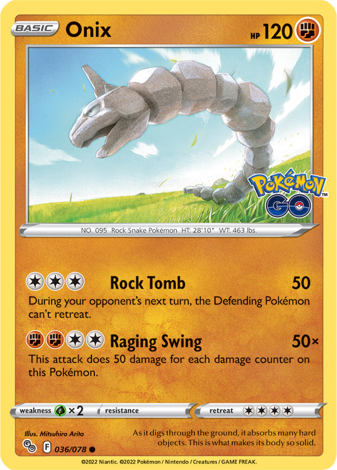 Onix Base Card #036/078 2022 Sword & Shield Pokemon Go Pokemon Card