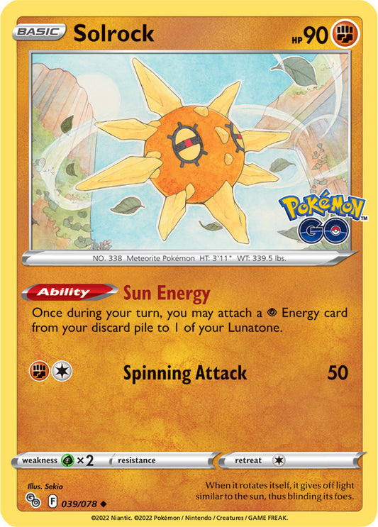 Solrock Base Card #039/078 2022 Sword & Shield Pokemon Go Pokemon Card