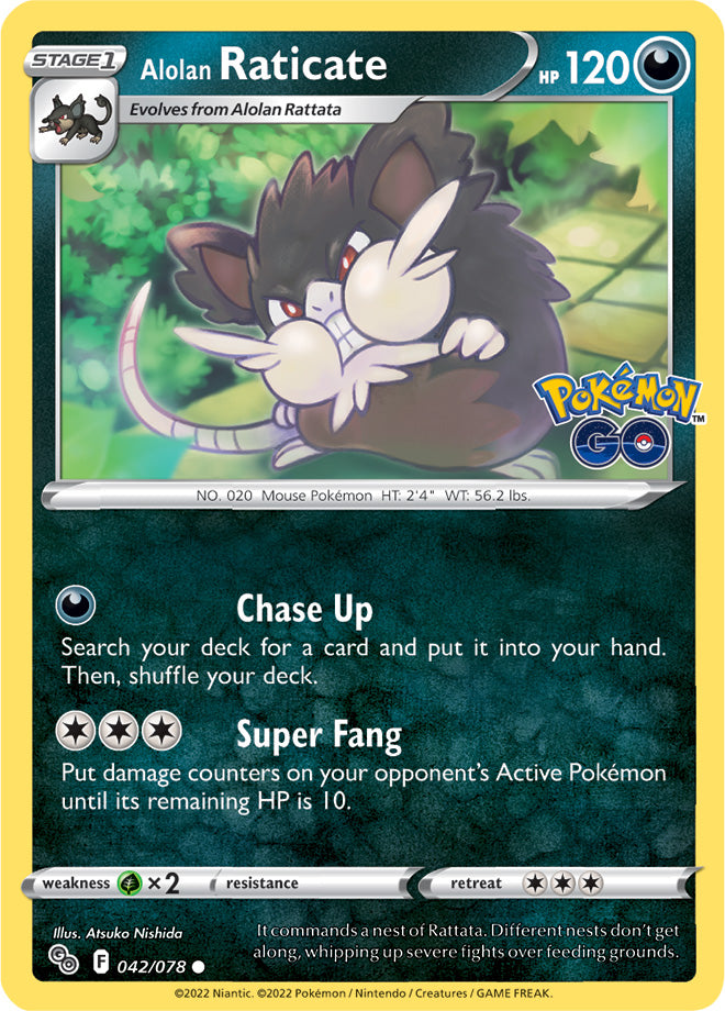 Alolan Raticate Base Card #042/078 2022 Sword & Shield Pokemon Go Pokemon Card