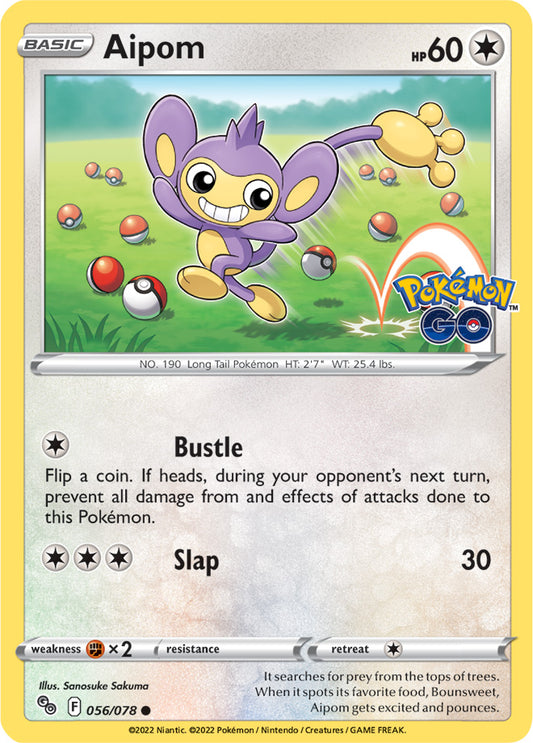 Aipom Base Card #056/078 2022 Sword & Shield Pokemon Go Pokemon Card