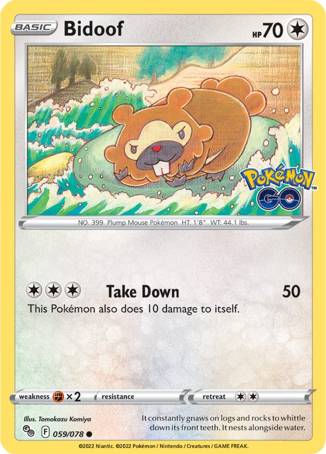 Bidoof Base Card #059/078 2022 Sword & Shield Pokemon Go Pokemon Card