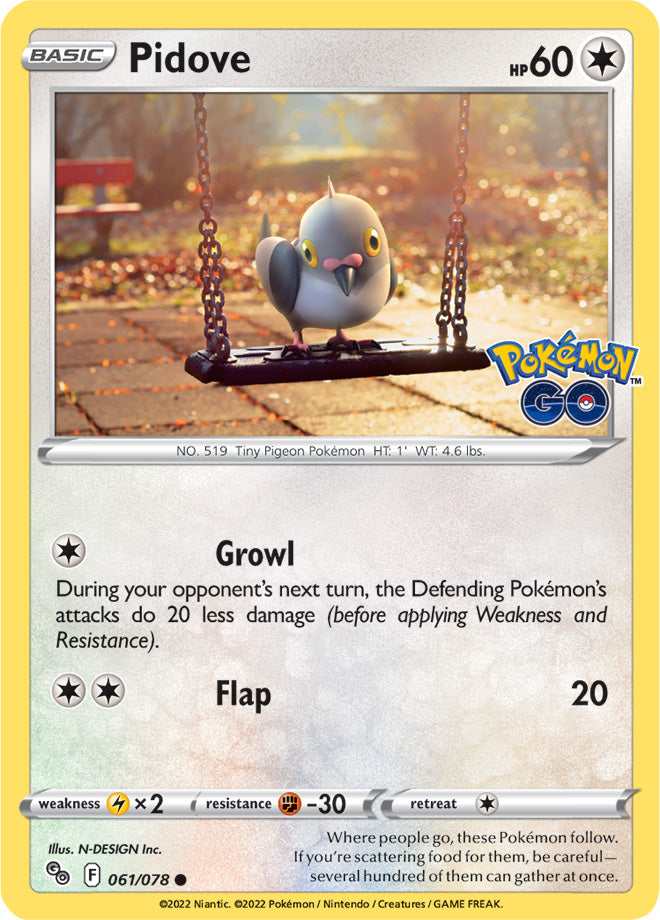 Pidove Base Card #061/078 2022 Sword & Shield Pokemon Go Pokemon Card