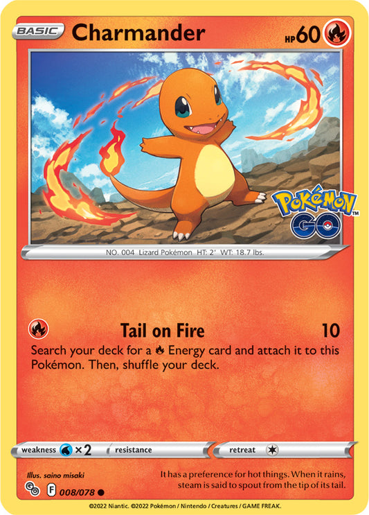 Charmander Base Card #008/078 2022 Sword & Shield Pokemon Go Pokemon Card