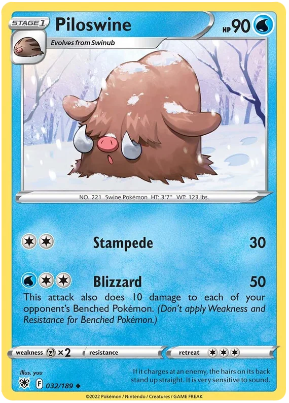 Piloswine Base Card #032/189 2022 Sword & Shield Astral Radiance Pokemon Card