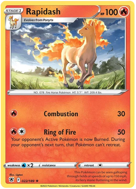 Rapidash Rare Base Card #022/189 2022 Sword & Shield Astral Radiance Pokemon Card