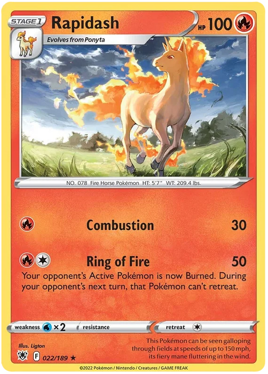 Rapidash Rare Base Card #022/189 2022 Sword & Shield Astral Radiance Pokemon Card