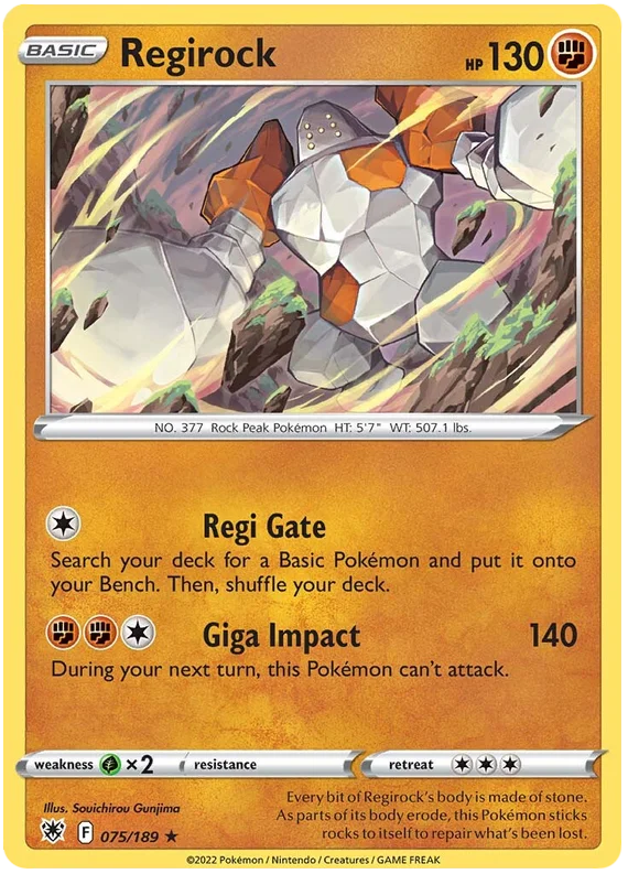 Regirock Rare Base Card #075/189 2022 Sword & Shield Astral Radiance Pokemon Card