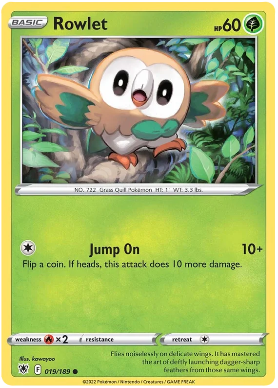 Rowlet Base Card #019/189 2022 Sword & Shield Astral Radiance Pokemon Card