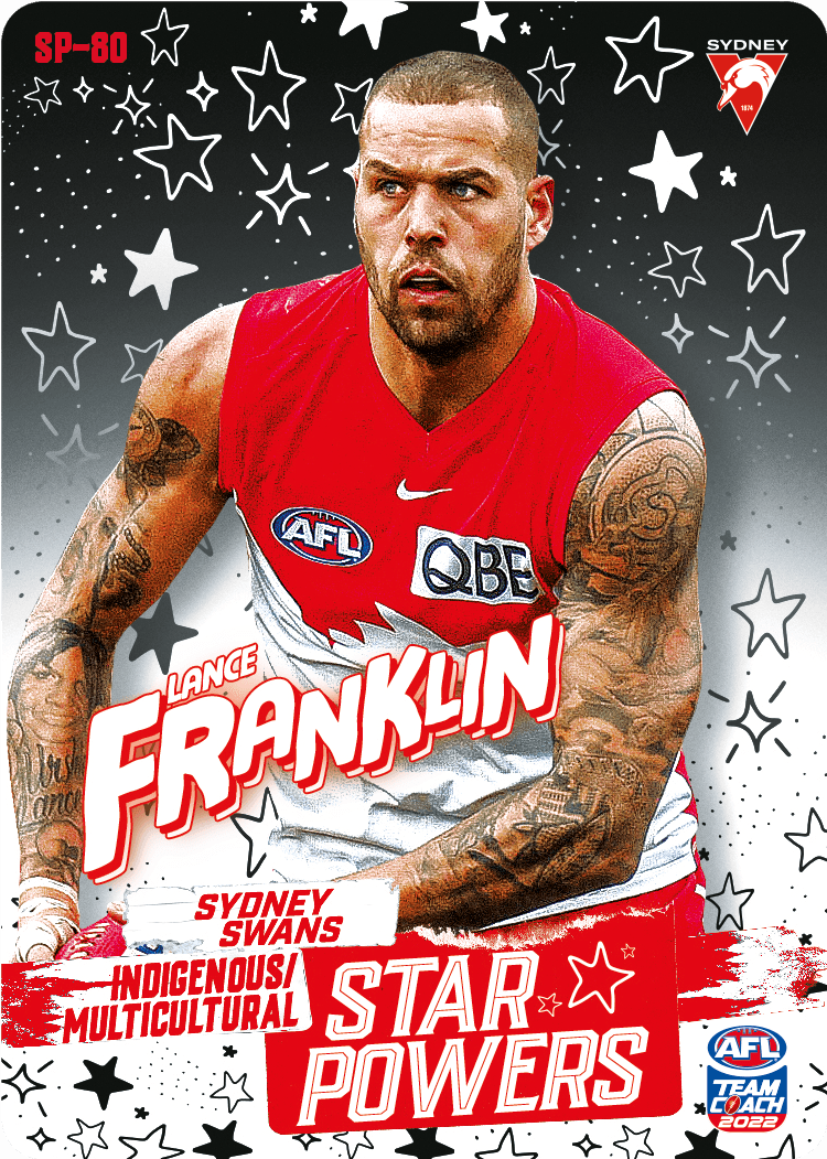 2022 AFL Teamcoach Indigenous Star powers Lance Franklin SP-80 CODE UNUSED