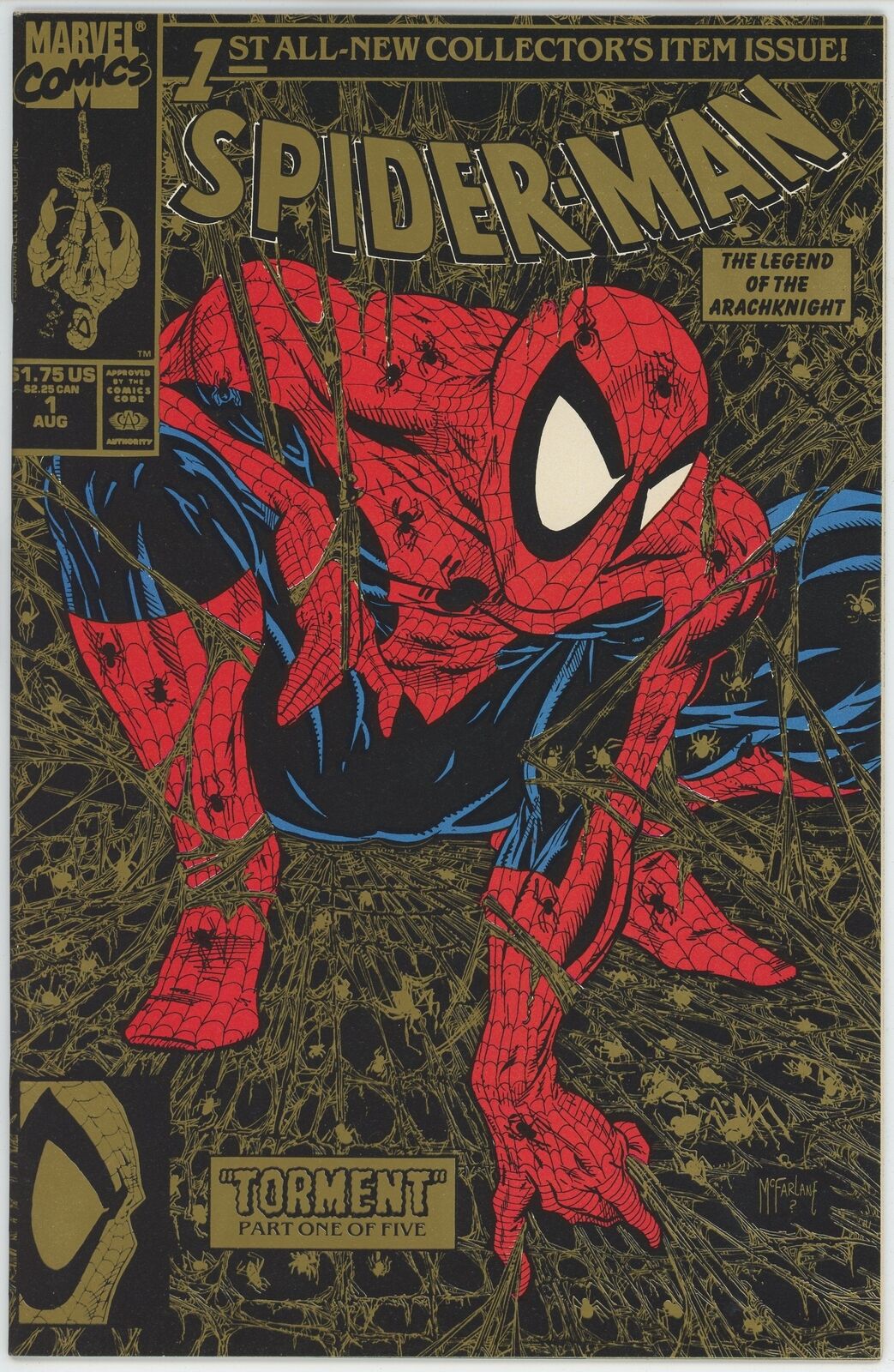 SPIDER-MAN # 1 TODD McFARLANE VARIANT EDITION  2nd PRINTING GOLD MARVEL COMIC BOOK 1990