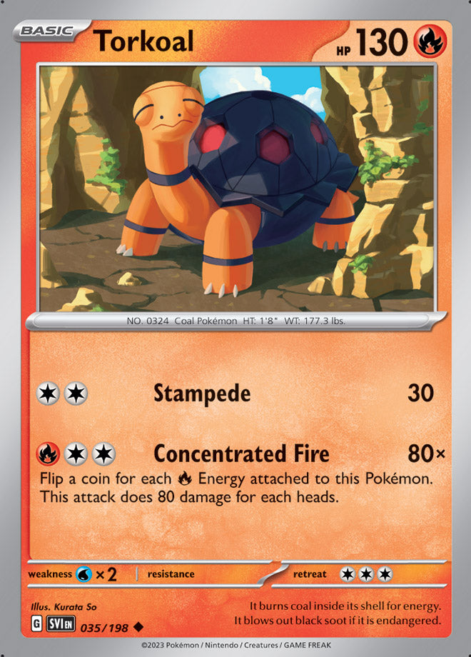 Torkoal Base Card #035/198 2023 Scarlet & Violet Pokemon Card