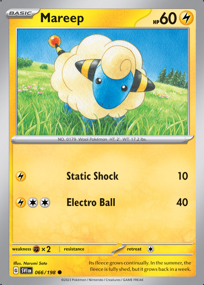 Mareep Base Card #066/198 2023 Scarlet & Violet Pokemon Card