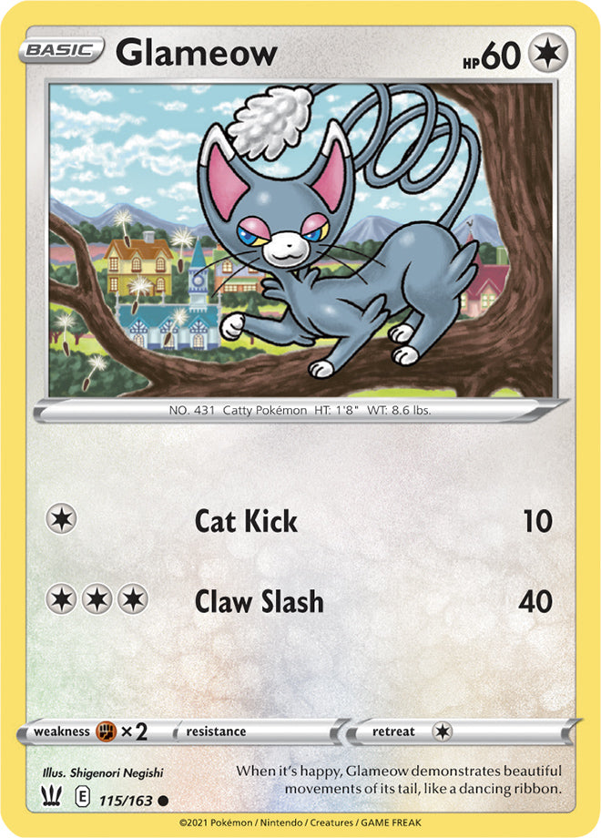 Glameow Base card #115/163 Pokémon Card Battle Styles