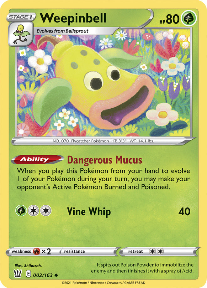 Weepinbell Base card #002/163 Pokémon Card Battle Styles