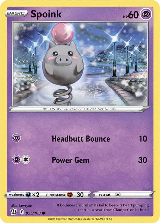 Spoink Base card #055/163 Pokémon Card Battle Styles