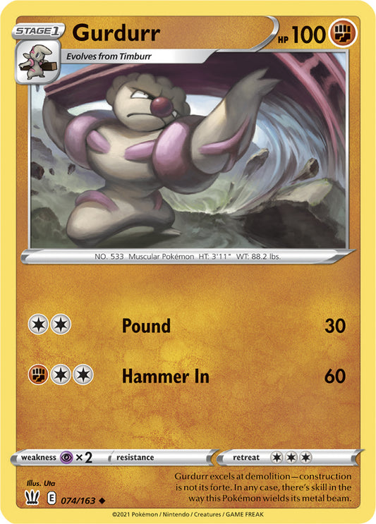 Gurdurr Base card #074/163 Pokémon Card Battle Styles