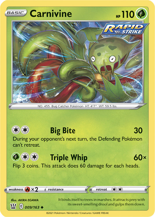 Carnivine Base card #009/163 Pokémon Card Battle Styles