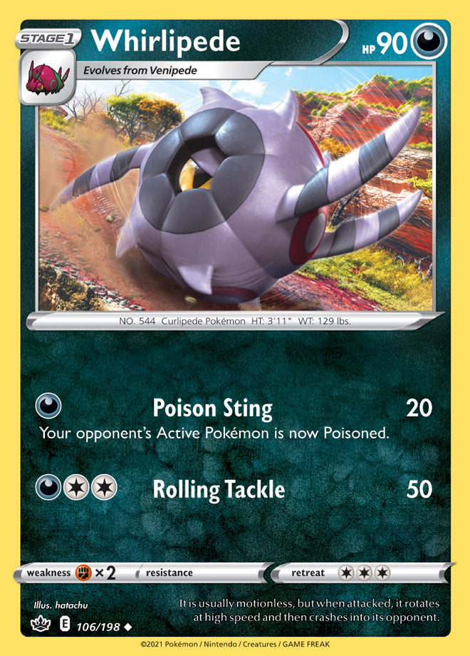 Whirlipede Base card #106/198 Pokémon Card Chilling Reign