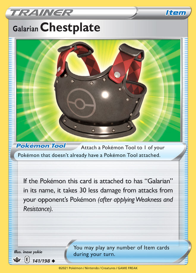 Trainer Galarian Chestplate Base card #141/198 Pokémon Card Chilling Reign