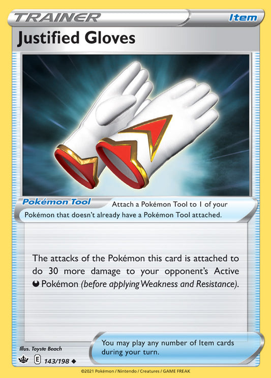 Trainer Justified Gloves Base card #143/198 Pokémon Card Chilling Reign