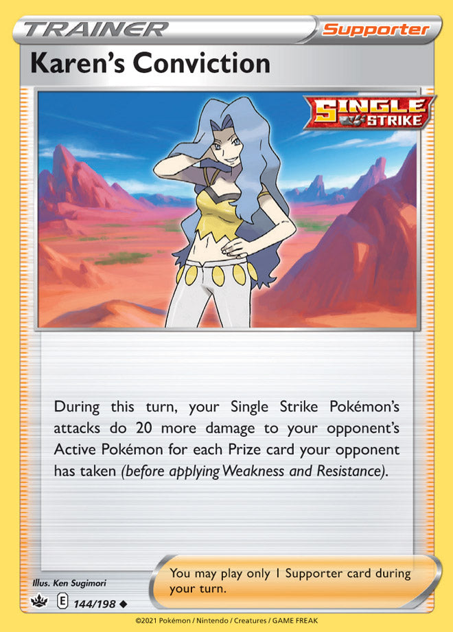 Trainer Karen's Conviction Base card #144/198 Pokémon Card Chilling Reign