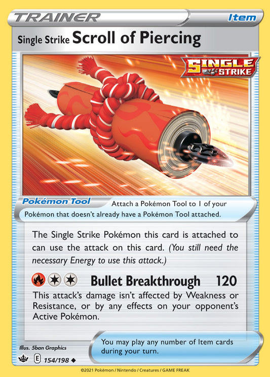 Trainer Single Strike Scroll of Piercing  Base card #154/198 Pokémon Card Chilling Reign
