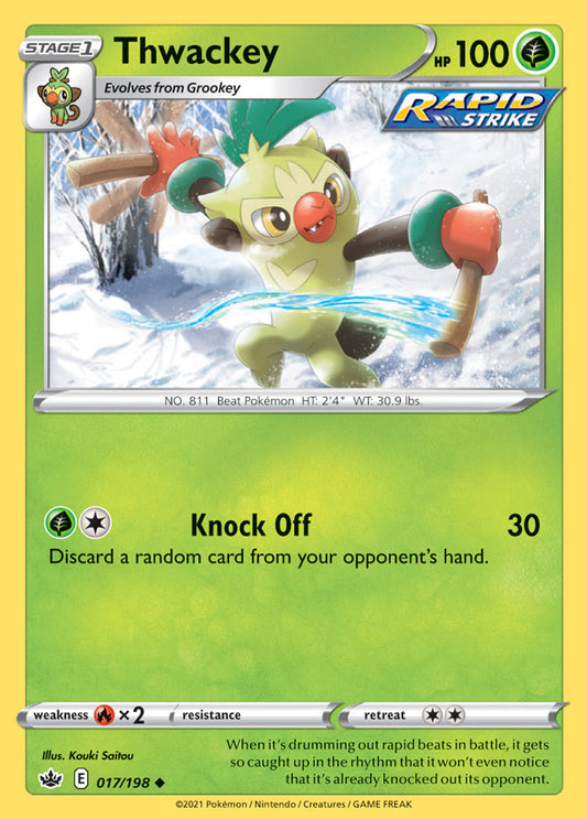 Thwackey Base card #017/198 Pokémon Card Chilling Reign