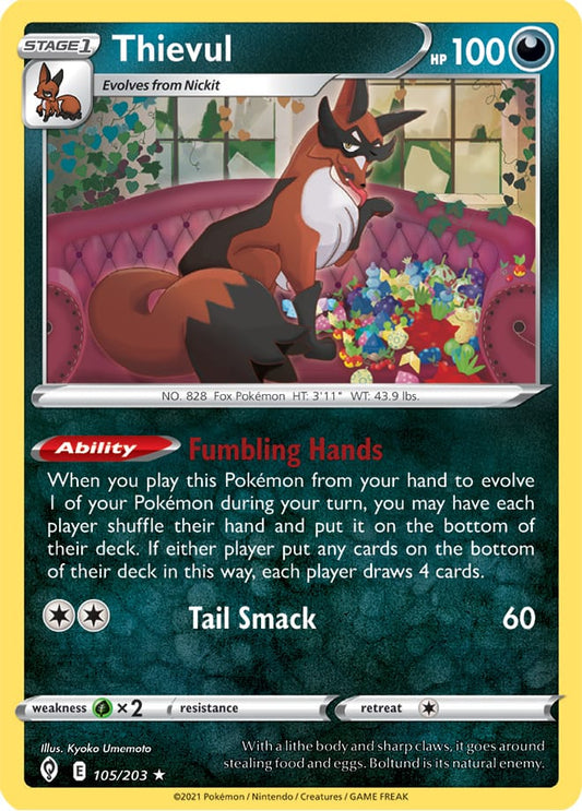 Thievul Rare Base Card #105/203 Pokémon Card Evolving Skies