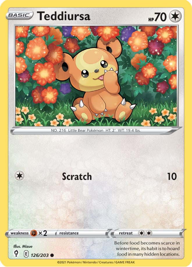 Teddiursa Base Card #126/203 Pokémon Card Evolving Skies