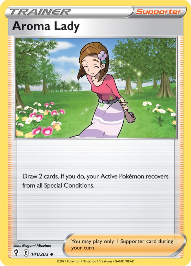 Aroma Lady Trainer Base Card #141/203 Pokémon Card Evolving Skies
