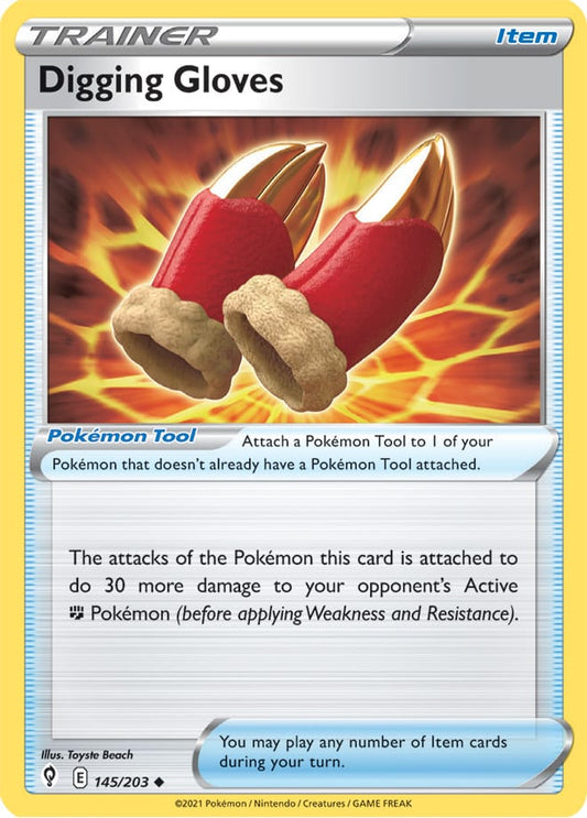 Digging Gloves Trainer Base Card #145/203 Pokémon Card Evolving Skies