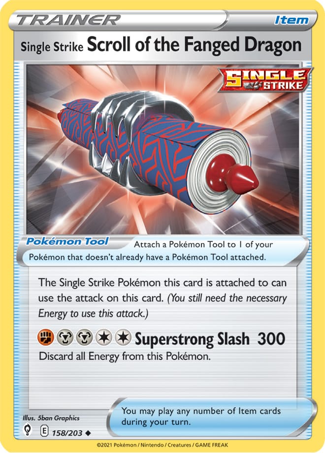 Single Strike Scroll of the Fanged Dragon Trainer #158/203 Pokémon Card Evolving Skies