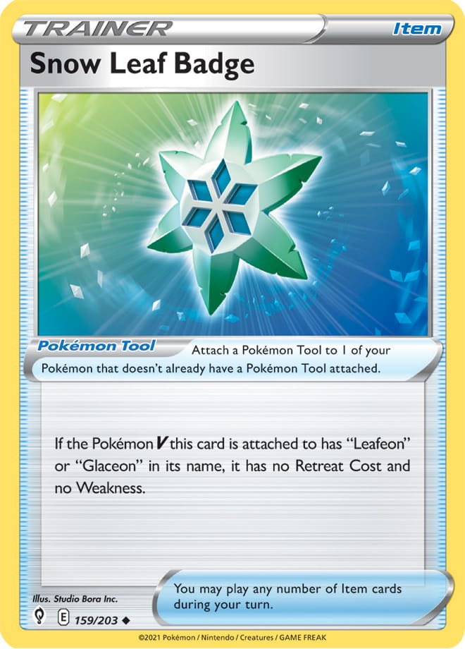 Snow Leaf Badge Trainer Base Card #159/203 Pokémon Card Evolving Skies