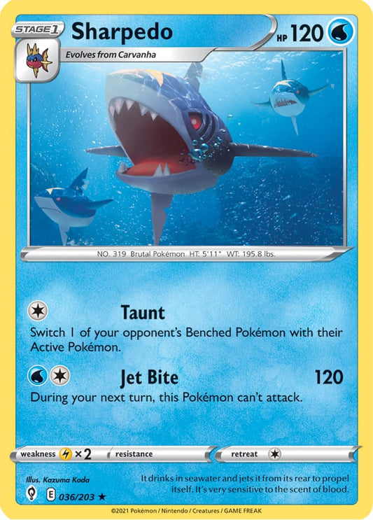 Sharpedo Rare Base card #036/203 Pokémon Card Evolving Skies