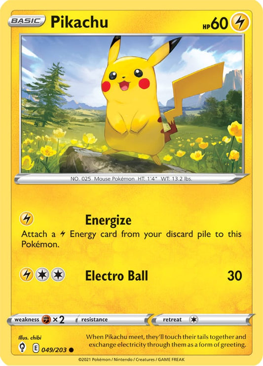 Pikachu Base Card #049/203 Pokémon Card Evolving Skies