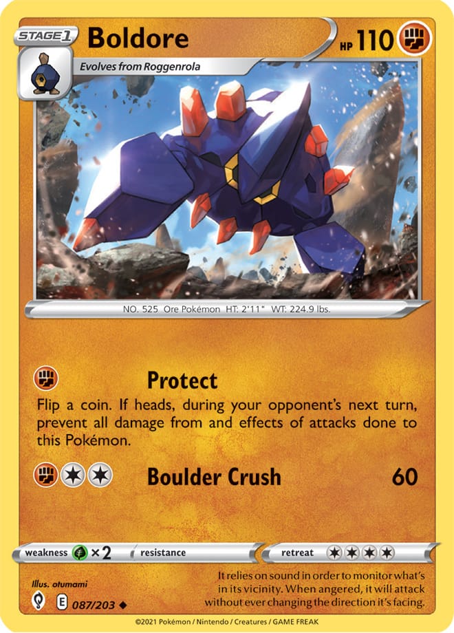 Boldore Base Card #087/203 Pokémon Card Evolving Skies