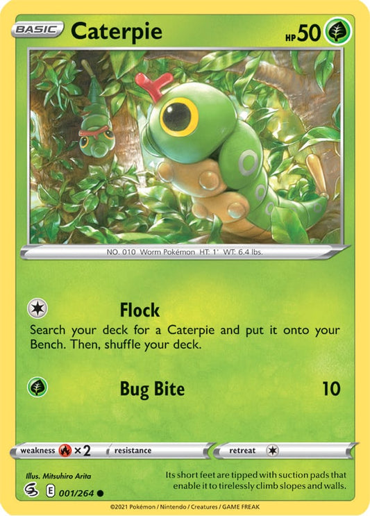 Caterpie Base Card #001/264 2021 Sword & Shield Fusion Strike Pokemon Card