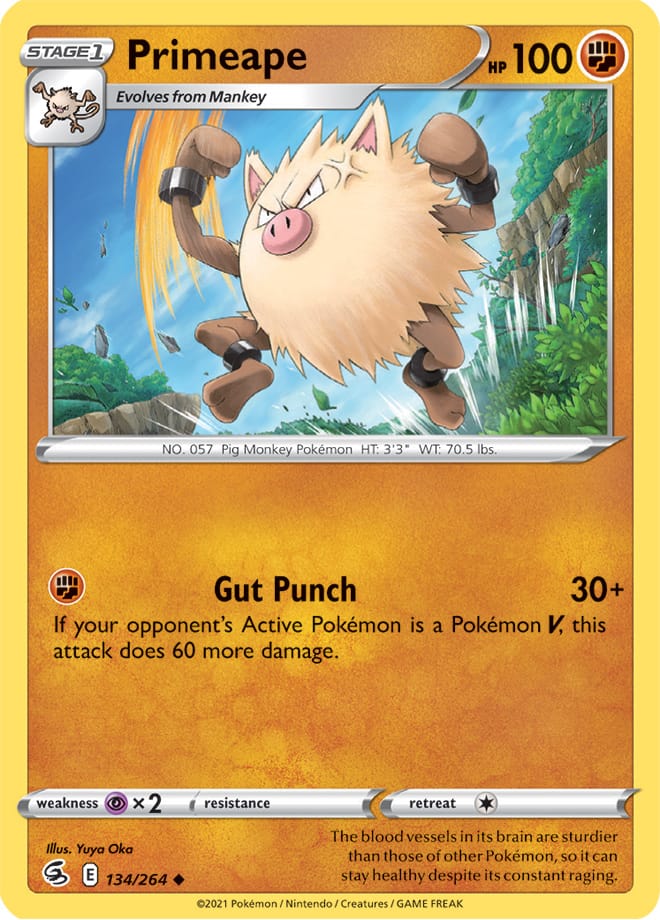 Primeape Base Card #134/264 2021 Sword & Shield Fusion Strike Pokemon Card